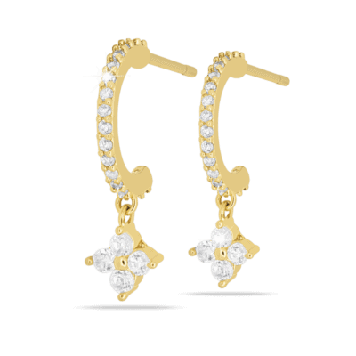 Mezzo cerchio oro con pendente cristalli bianchi